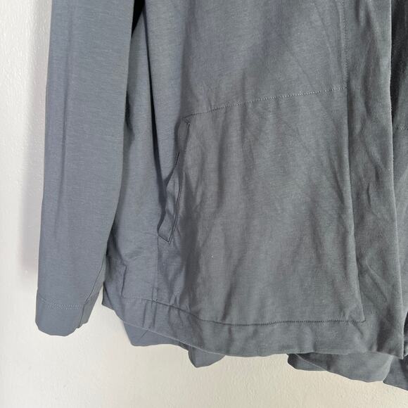 Eileen Fisher Hooded Cardigan Women Size L Organic Cotton Open Front Boho Blue - Picture 5 of 10